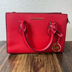 Michael Kors Red Satchel with Gold Accents